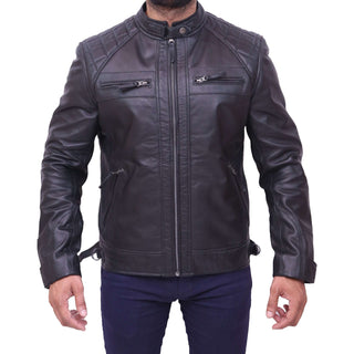 Men's Fashion Quilted Black Stylish Slim Fit Genuine Sheepskin Leather Jacket