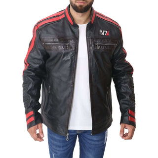 Men's N7 Mass 3 Commander Shepard Black Biker Leather Jacket
