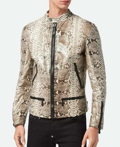 Men's Snake Embossed Leather Jacket