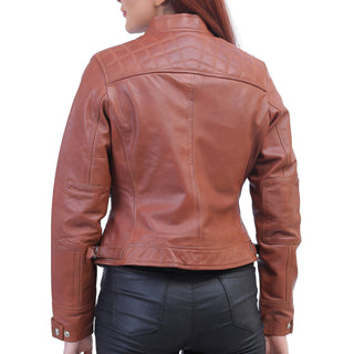 Women Tan Brown Biker Jacket