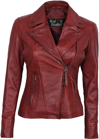 Women's Maroon Genuine Leather Jacket