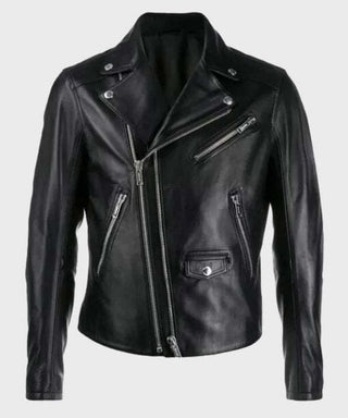 Mens Black Double Zipper Motorcycle Leather Jacket