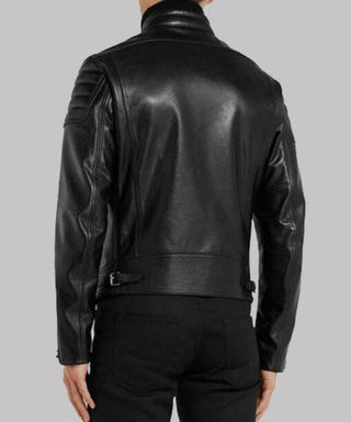 Men's Black Padded Sleeves Leather Jacket