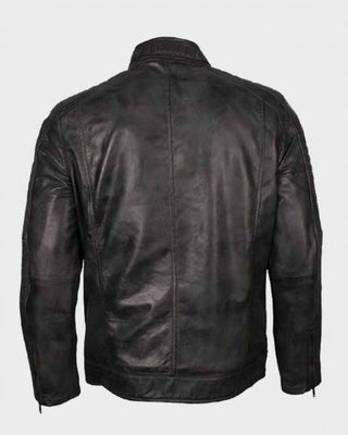 Mens Grey Waxed Café Racer Biker Leather Jacket