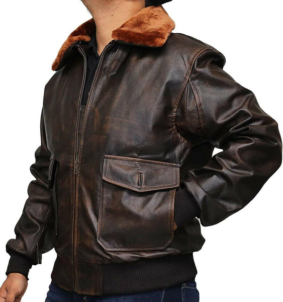 Aviator G-1 Flight Jacket Distressed Brown Real Leather Bomber Jacket (XXS)  at  Men's Clothing store