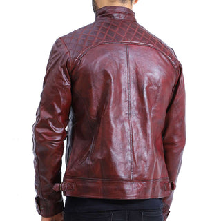 Maroon Cafe Racer Leather Jacket