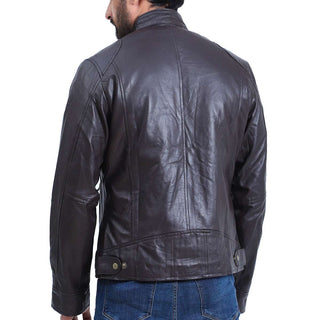 Mens Cafe Racer Black Sheepskin Leather Jacket