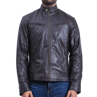 Mens Cafe Racer Black Sheepskin Leather Jacket