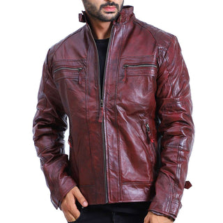 Maroon Cafe Racer Leather Jacket