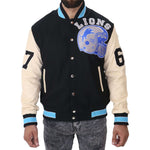 DETROIT LIONS TWO-TONE WOOL AND LEATHER JACKET - BLACK/WHITE