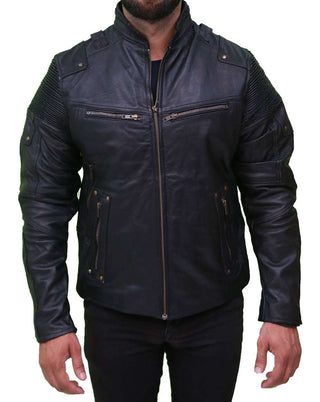Cafe Racer Retro Black Biker Moto Racer Motorcycle Genuine Men's Leather Jacket