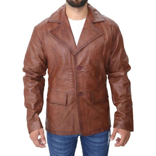 Men's Brown Leather Blazer 