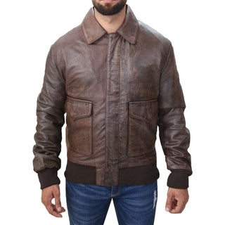 Men's Aviator A2 Distressed Brown Leather Jacket