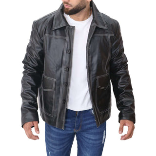 Brad Pitt Fight Club Black Leather Jacket