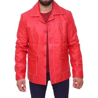 Brad Pitt Fight Club Red Leather Jacket