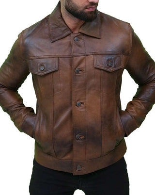 Men's Vintage Classic Leather Trucker Jacket