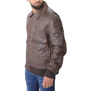 Men's Aviator A2 Distressed Brown Leather Jacket