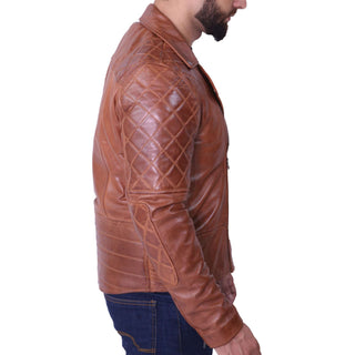 Men's Biker Quilted Brown Leather Jacket