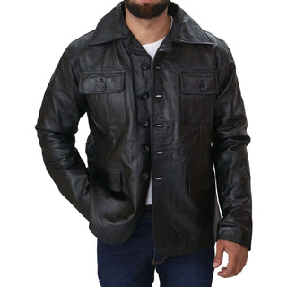 Men's Fashion Black Blazer Genuine leather Coat