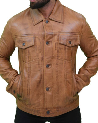 Vintage Trucker Pure Leather Camel Brown Leather Jacket