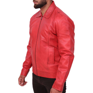 Men's Vintage Distressed Red Leather Jacket