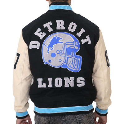 Detroit Lions Mens Hooded Varsity Jacket Bomber Jackets Casual Button Up  Coats