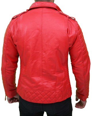 Men's Quilted Slim Fit Biker Red Jacket