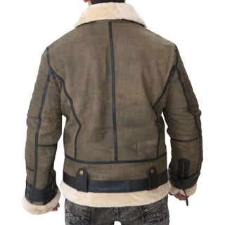 B3 Bomber Men's Real Shearling Green Winter Leather Jacket