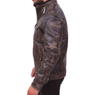 Abbraci Boys Cafe Racer Classic Vintage Biker Men's Genuine Leather Jacket
