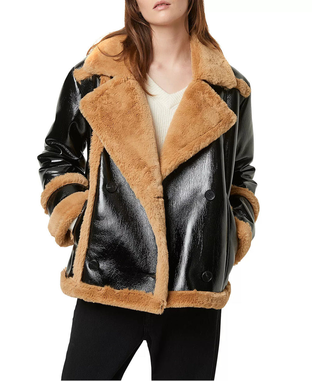 Filpa Faux Shearling Coat Black Multi