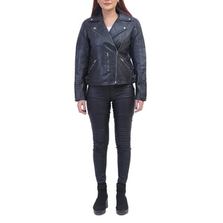 Women Asymmetrical Black Leather Jacket