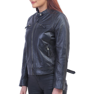 Callie Black Cafe Racer Leather Jacket