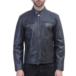 black leather cafe racer jacket
