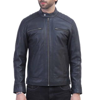 black leather jacket quilted shoulder