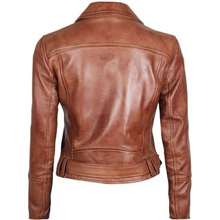 Margaret Brown Leather Asymmetrical Women's Slim Fit Biker Jacket