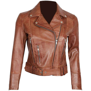 Margaret Brown Leather Asymmetrical Women's Slim Fit Biker Jacket