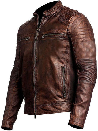 Men's Cafe Racer Retro Motorcycle Vintage Biker Distressed Leather Jacket
