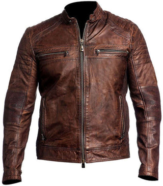 Men's Cafe Racer Retro Motorcycle Vintage Biker Distressed Leather Jacket