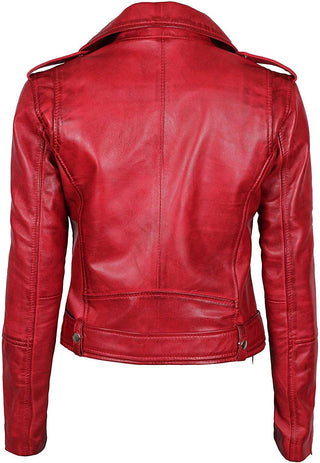 Negan Biker Womens Red Leather Jacket