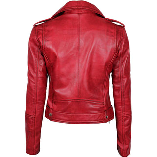 Margaret Red Leather Asymmetrical Women's Slim Fit Biker Jacket
