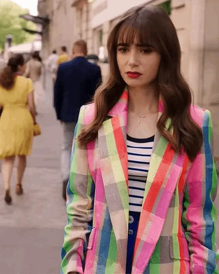 Emily in Paris Lily Collins S03 Multi-Color Checkered Blazer