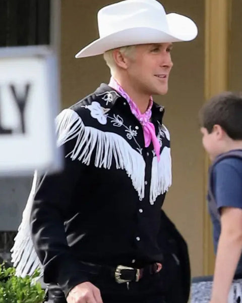 Barbie Film 2023 Ryan Gosling Black Leather Fringe Vest