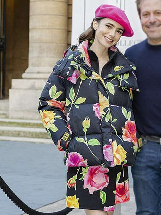 Lily Collins Emily In Paris Floral Puffer Jacket