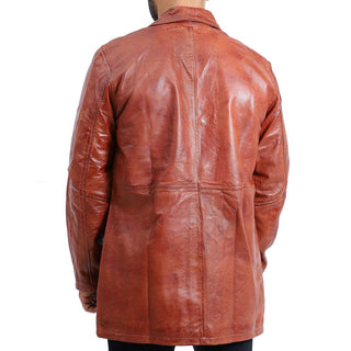 Mens 5 Button Brown Leather Coat