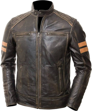 Men's Café Racer Retro Distressed Leather Jacket
