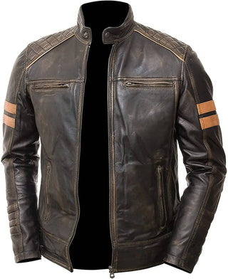 Men's Café Racer Retro Distressed Leather Jacket