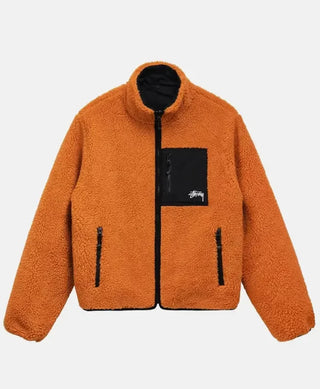 stussy 8 ball orange sherpa jacket