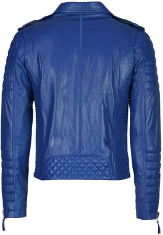 Men's Quilted Biker Blue Leather Jacket