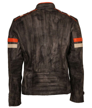 Men's Cafe Racer & Slim Fit Distressed Black Leather Jacket