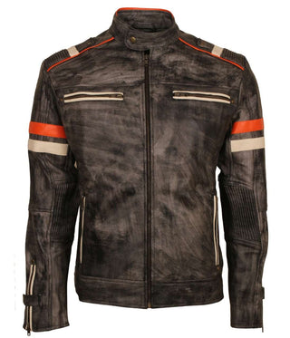 Men's Cafe Racer & Slim Fit Distressed Black Leather Jacket
